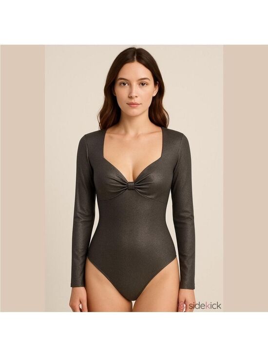 Express Tops - Express gray with black metallic body suit with twist front Woman’s size XL